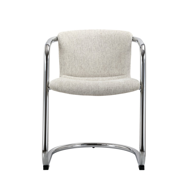 White Upholstered Metal Arm Chair with Chrome Finish, Set of 2