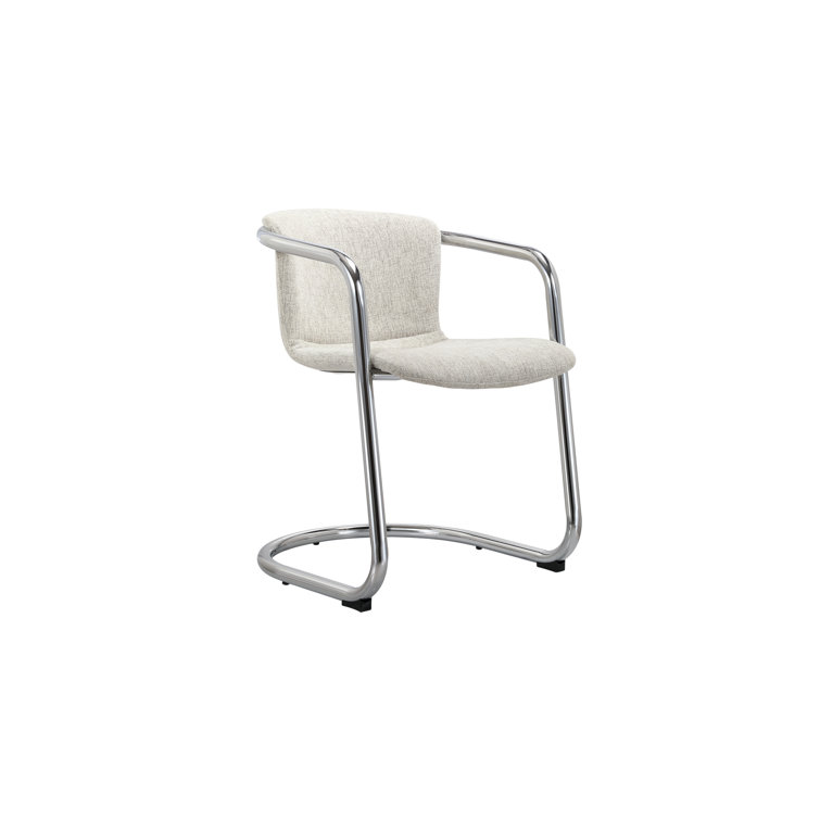 White Upholstered Metal Arm Chair with Chrome Finish, Set of 2
