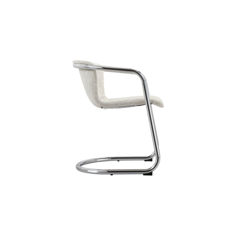 White Upholstered Metal Arm Chair with Chrome Finish, Set of 2