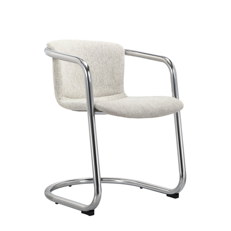 White Upholstered Metal Arm Chair with Chrome Finish, Set of 2