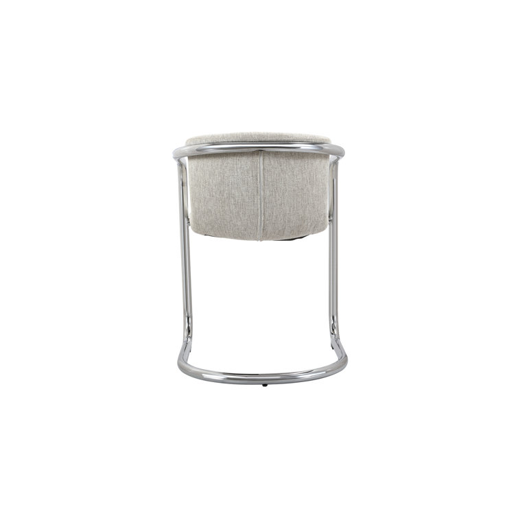 White Upholstered Metal Arm Chair with Chrome Finish, Set of 2