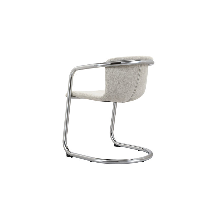 White Upholstered Metal Arm Chair with Chrome Finish, Set of 2