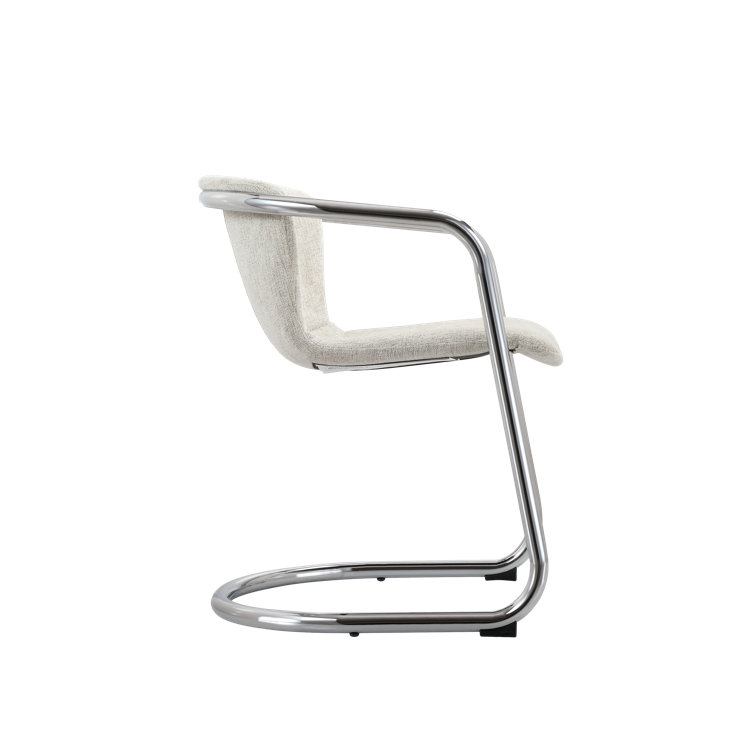 White Upholstered Metal Arm Chair with Chrome Finish, Set of 2
