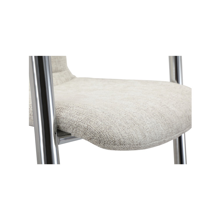 White Upholstered Metal Arm Chair with Chrome Finish, Set of 2