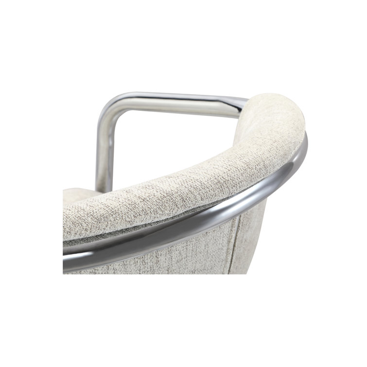 White Upholstered Metal Arm Chair with Chrome Finish, Set of 2