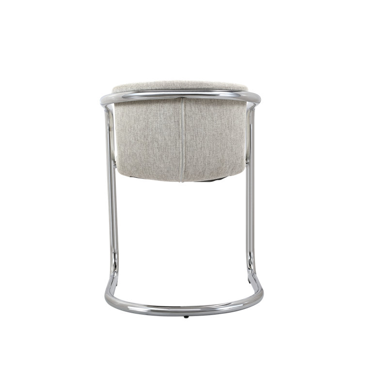 White Upholstered Metal Arm Chair with Chrome Finish, Set of 2