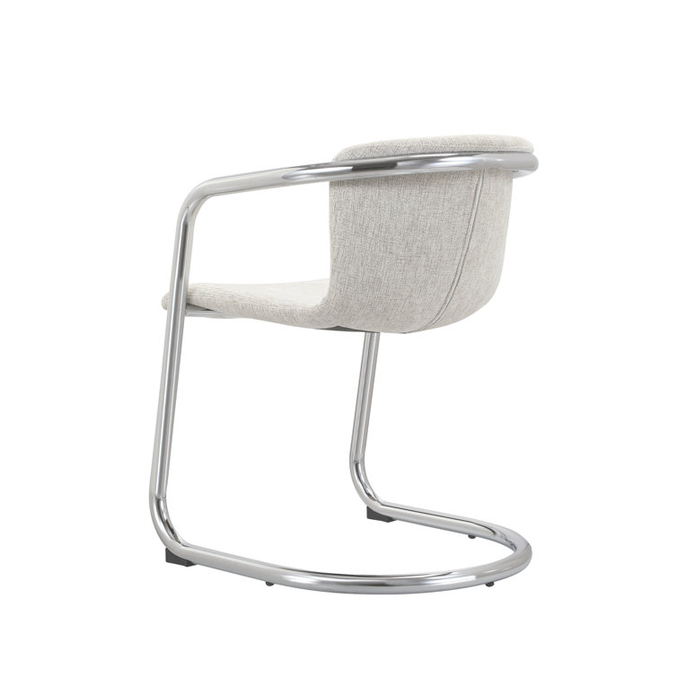 White Upholstered Metal Arm Chair with Chrome Finish, Set of 2