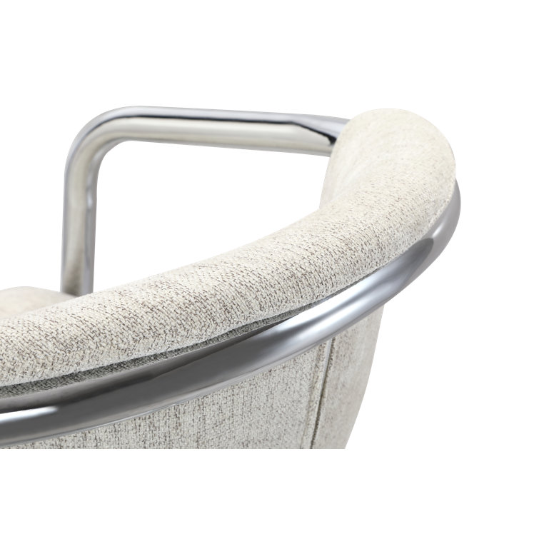 White Upholstered Metal Arm Chair with Chrome Finish, Set of 2
