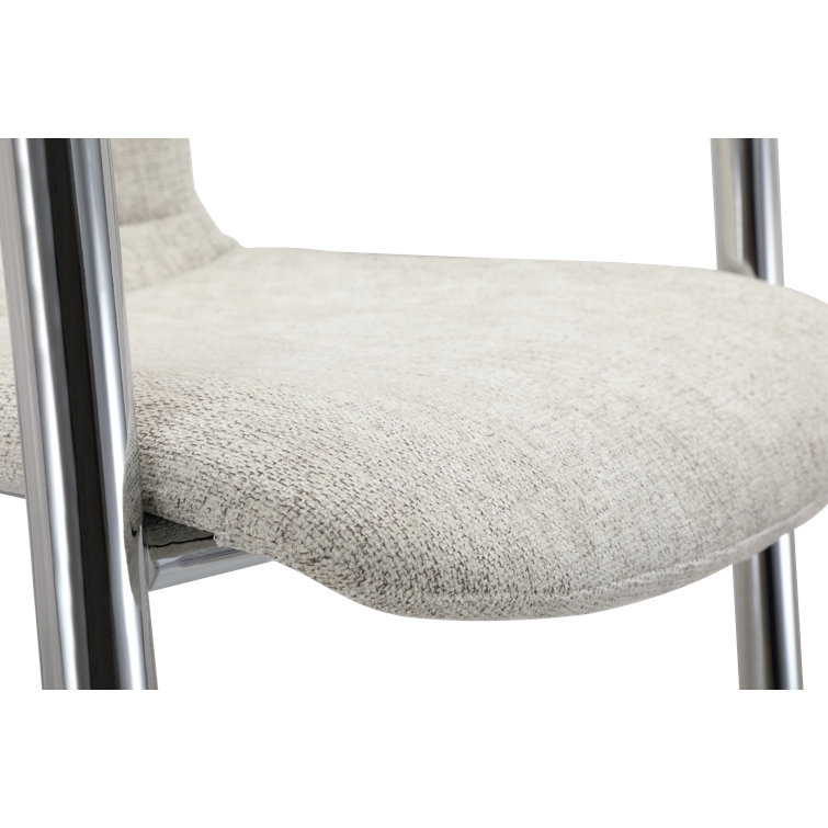 White Upholstered Metal Arm Chair with Chrome Finish, Set of 2