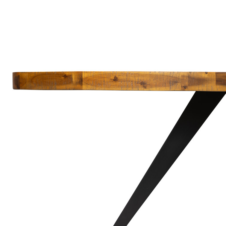 Transitional Rustic Acacia Wood Round Dining Table with Black Legs