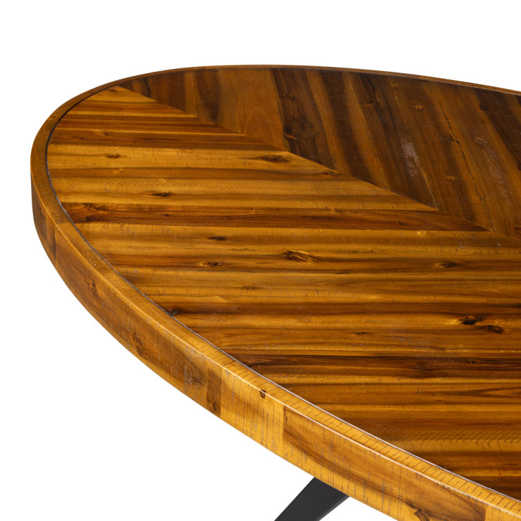 Transitional Rustic Acacia Wood Round Dining Table with Black Legs
