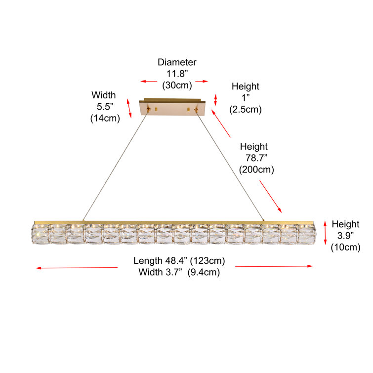Gold and Clear Crystal LED Linear Pendant Light