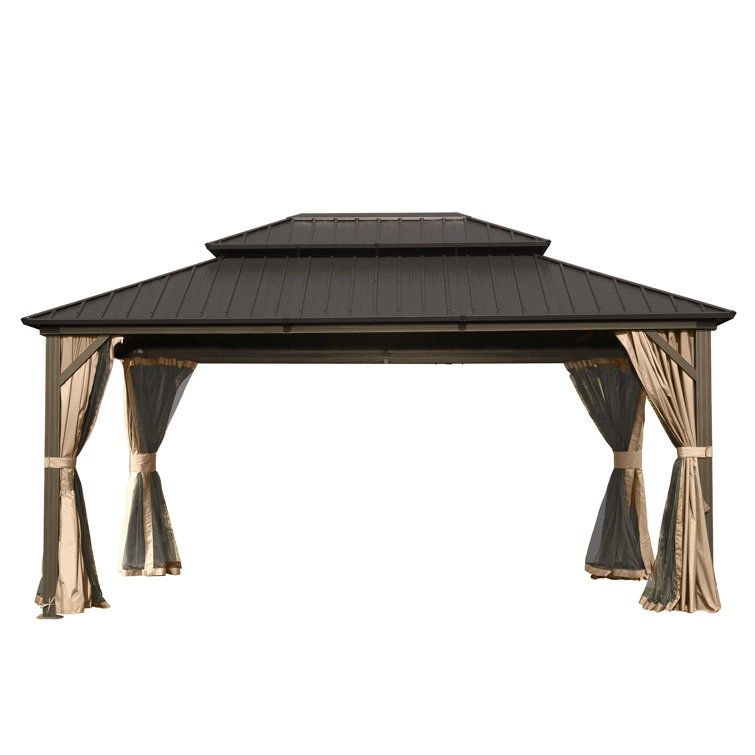 Gray 10' x 12' Aluminum and Steel Patio Gazebo with Curtains