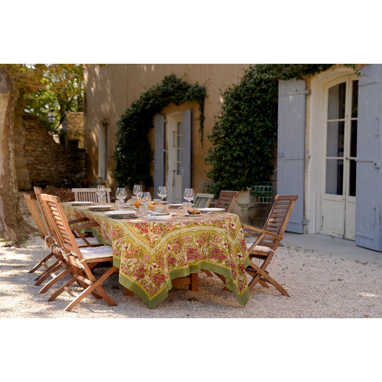 Jardin Red and Green French Linen Tablecloth 71" x 142"