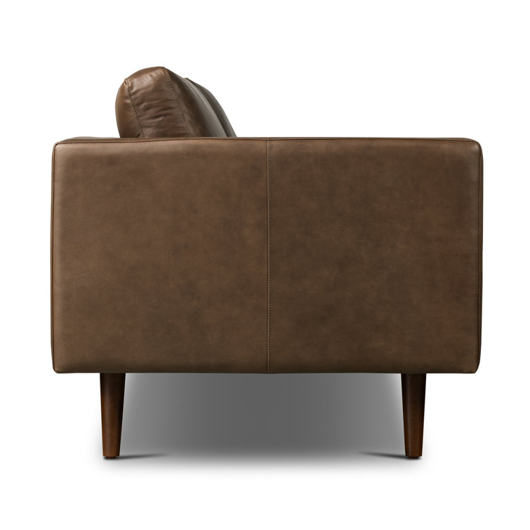 Napa Cocoa Brown Full-Grain Leather Sofa with Solid Wood Frame