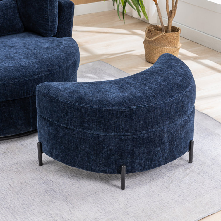 Navy Chenille Swivel Barrel Chair with Ottoman