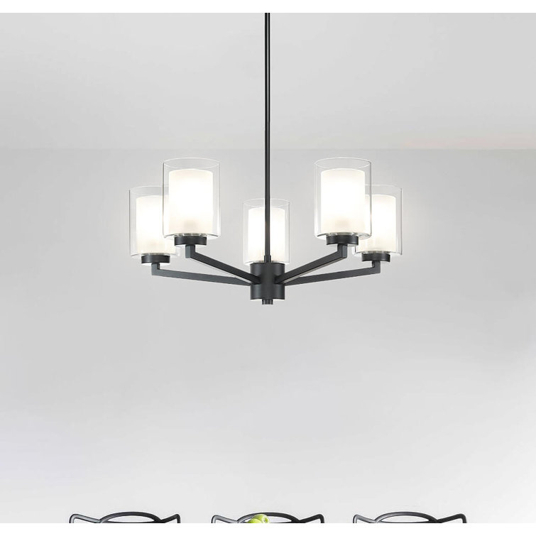 Matte Black 5-Light Adjustable Chandelier with Clear Glass Shades