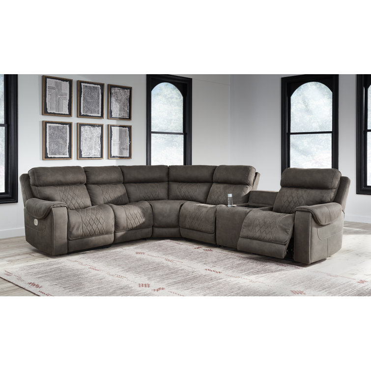 Gray Six-Piece Faux Leather Reclining Sectional Sofa