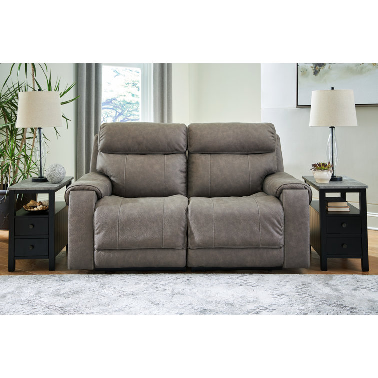 Gray Faux Leather Power Reclining Loveseat