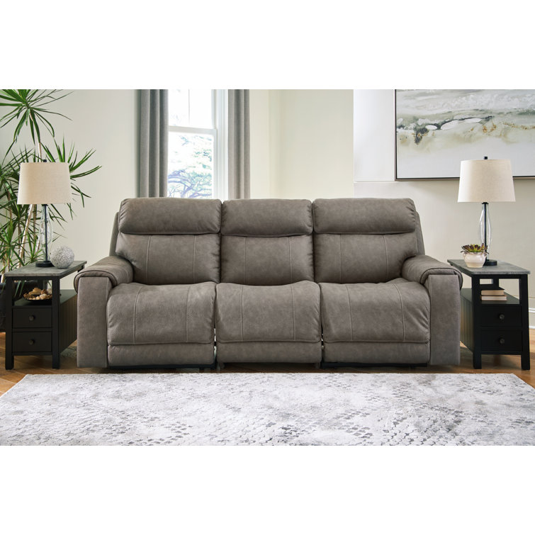 Gray Faux Leather Three-Piece Power Reclining Sectional Sofa