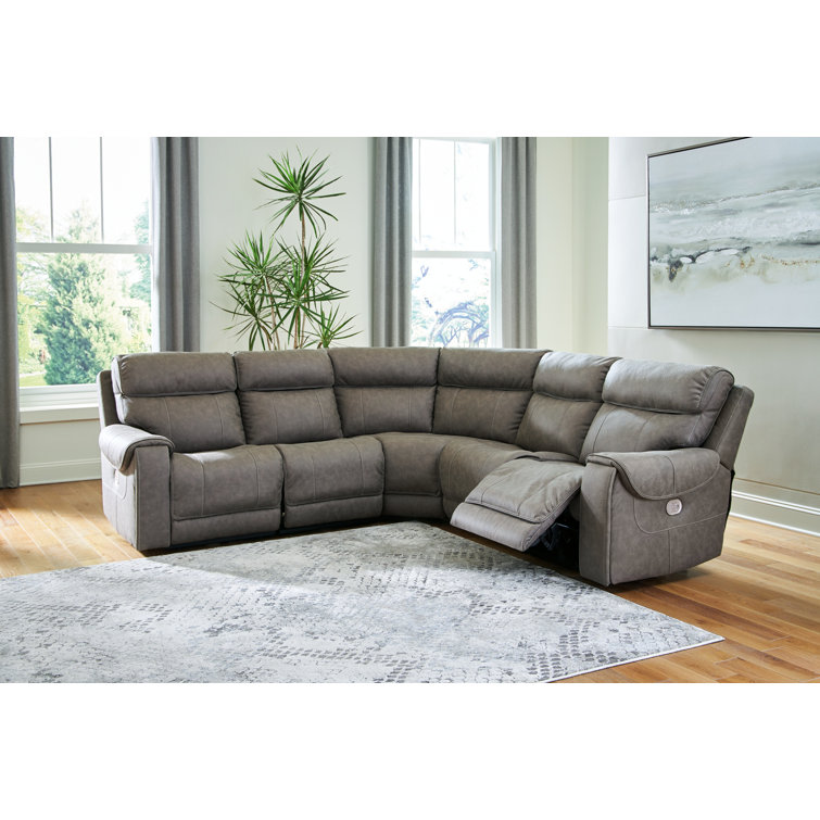 Gray Faux Leather Five-Piece Reclining Sectional Sofa