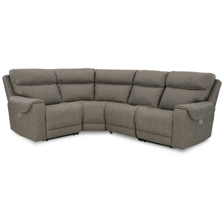 Gray Faux Leather Four-Piece Power Reclining Sectional