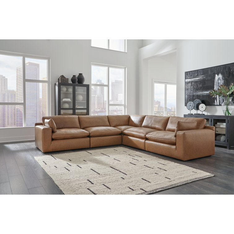 Emilia 5-Piece Caramel Brown Leather Modular Sectional