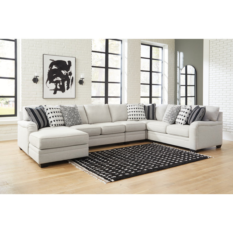 Dove Gray Five-Piece Fabric Upholstered Sectional Sofa