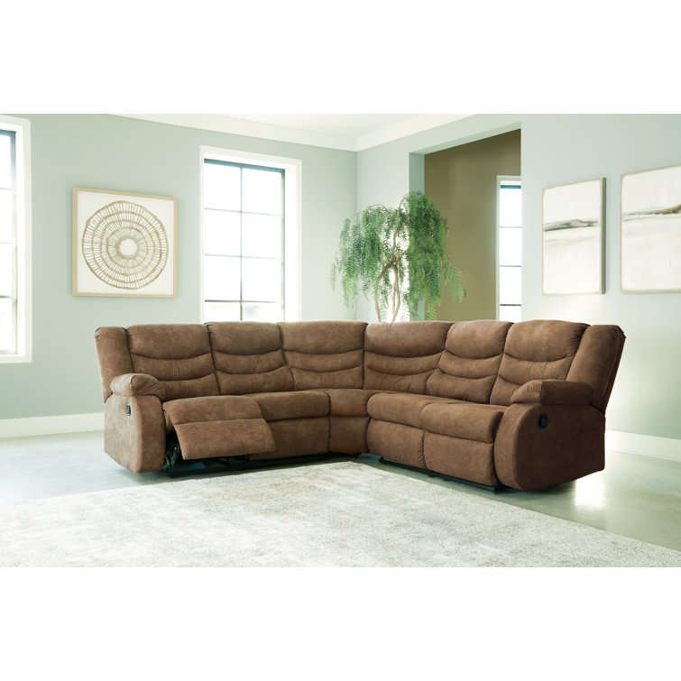 Brindle Faux Leather Two-Piece Reclining Sectional with Cup Holder