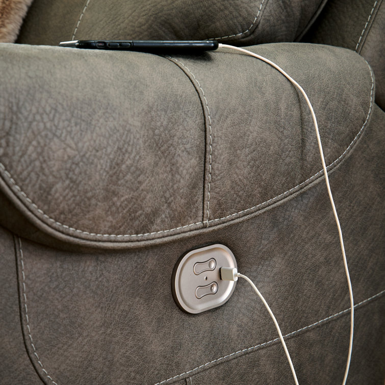 87'' Gray Faux Leather Reclining Loveseat with Storage Console