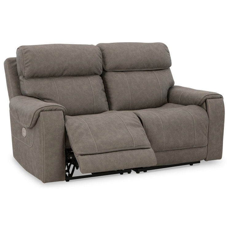 Gray Faux Leather Power Reclining Loveseat