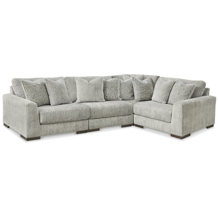 Pewter Chevron Fabric 4-Piece Track Arm Sectional