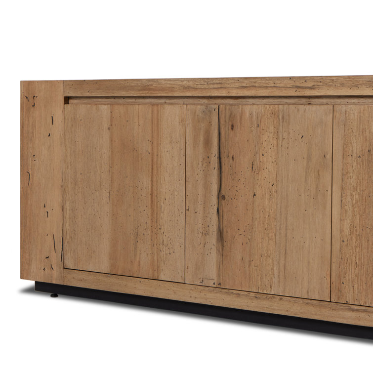 Natural Oak Rustic Media Console with Cabinet Storage