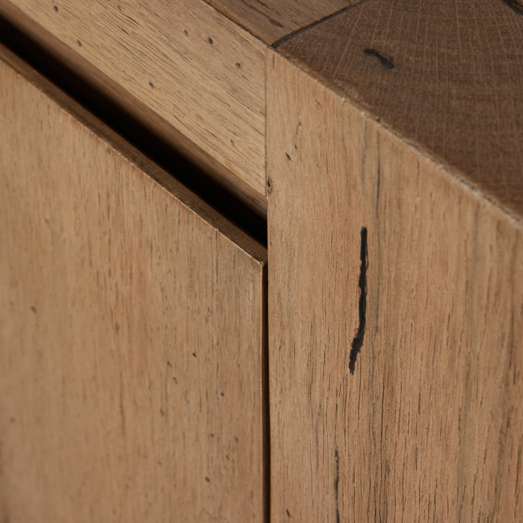 Natural Oak Rustic Media Console with Cabinet Storage