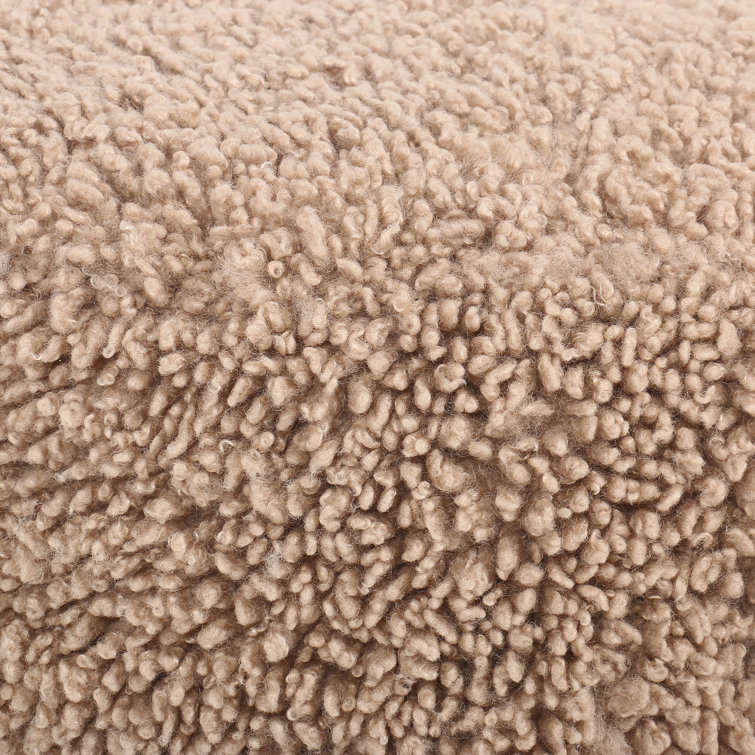 Round Toast Faux Shearling Ottoman with Burnt Birch Legs