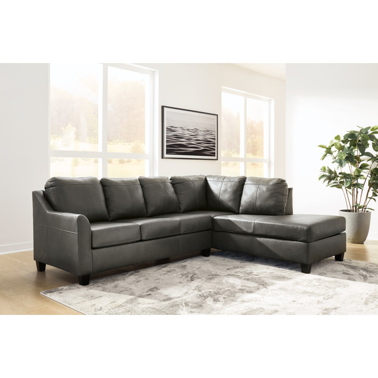 Valderno Gray Leather 2-Piece Sectional with Chaise