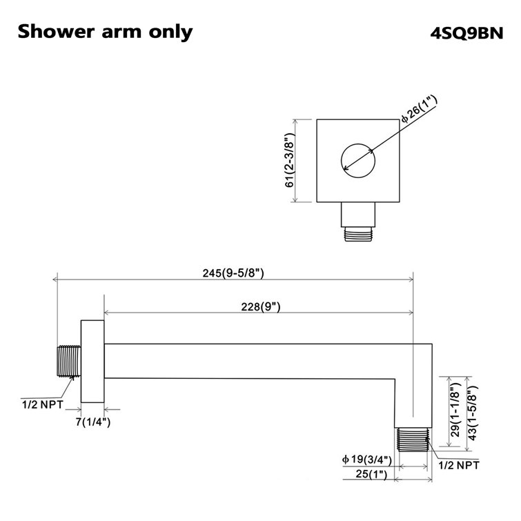 9'' Brushed Nickel Stainless Steel Wall Mount Shower Arm