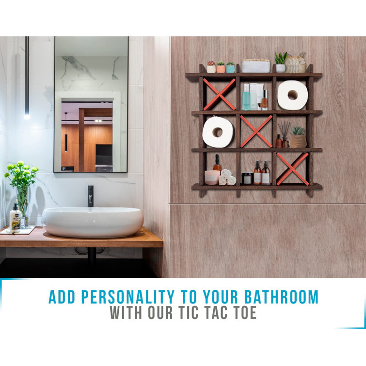 Rustic Brown Paulownia Wood Wall Mounted Tic-Tac-Toe Toilet Paper Holder