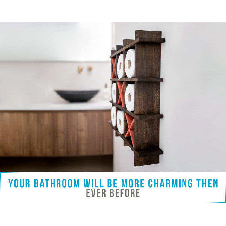 Rustic Brown Paulownia Wood Wall Mounted Tic-Tac-Toe Toilet Paper Holder