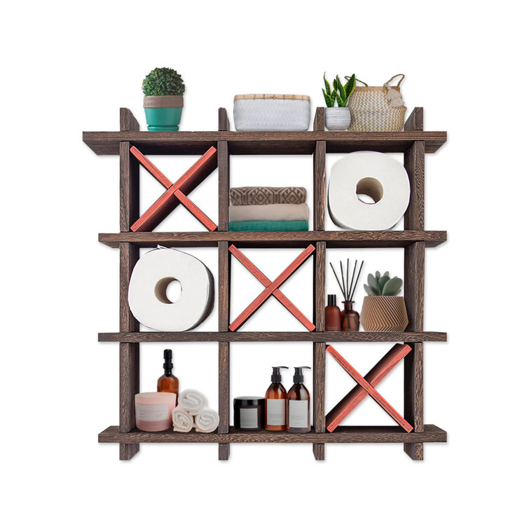 Rustic Brown Paulownia Wood Wall Mounted Tic-Tac-Toe Toilet Paper Holder