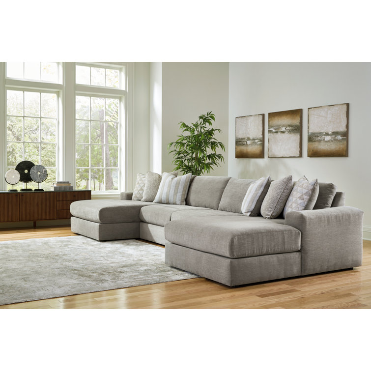 Gray Fabric 4-Piece Track Arm Sectional Sofa