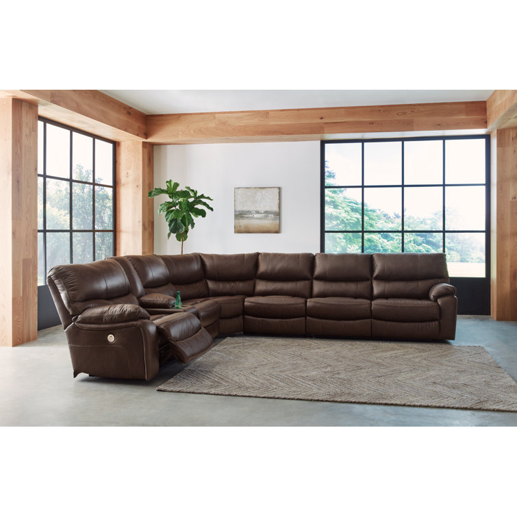 Brown Faux Leather Four-Piece Sectional with Storage