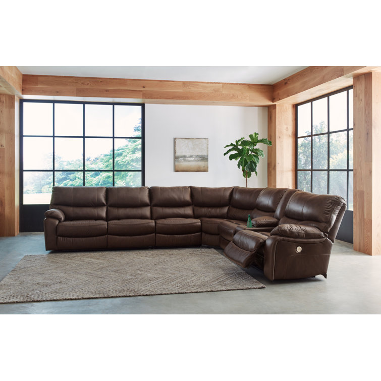 Brown Faux Leather Four-Piece Sectional with Storage