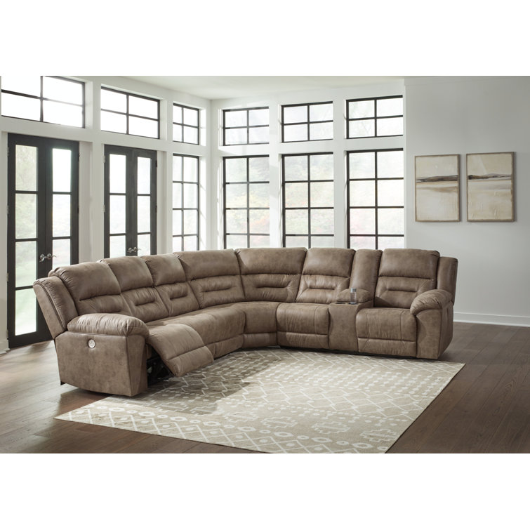 Beige Faux Leather Four Piece Sectional with Pillow-top Arm