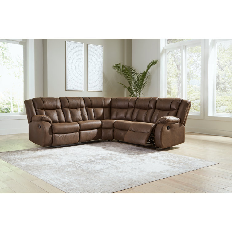 Walnut Faux Leather Two-Piece Reclining Sectional with Cup Holder