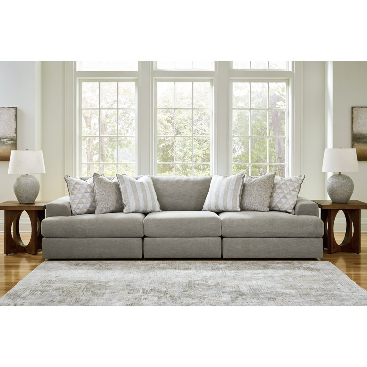 Black Fabric 3-Piece Modular Sofa with Track Arms