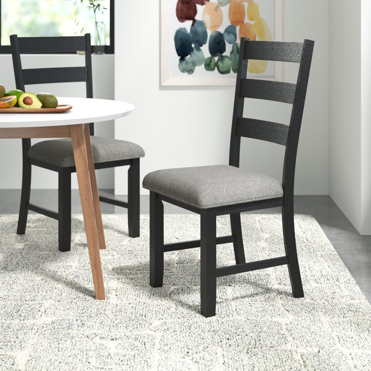 Black Upholstered Ladderback Wood Side Chair