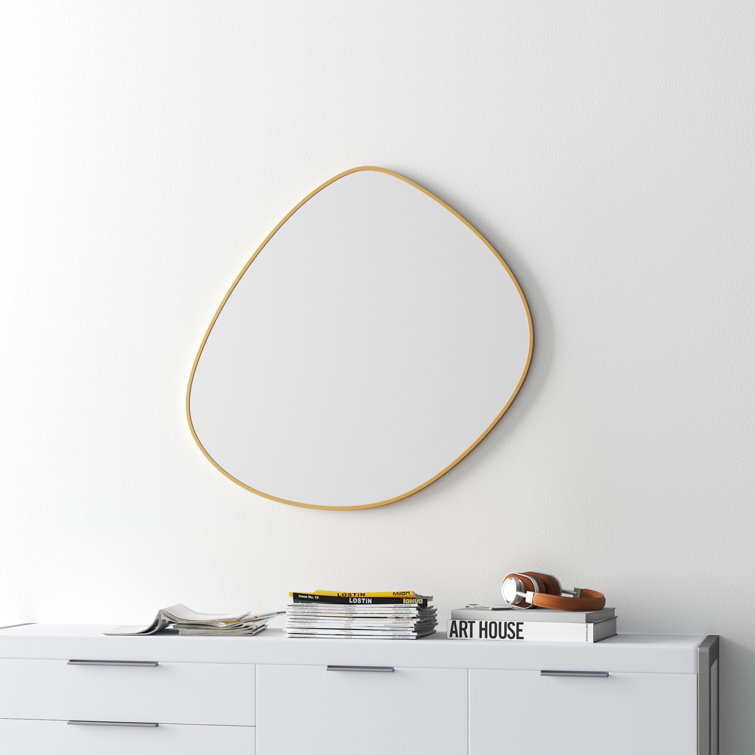 Asymmetrical Gold Metal Framed Wall Mirror, 37" x 36"