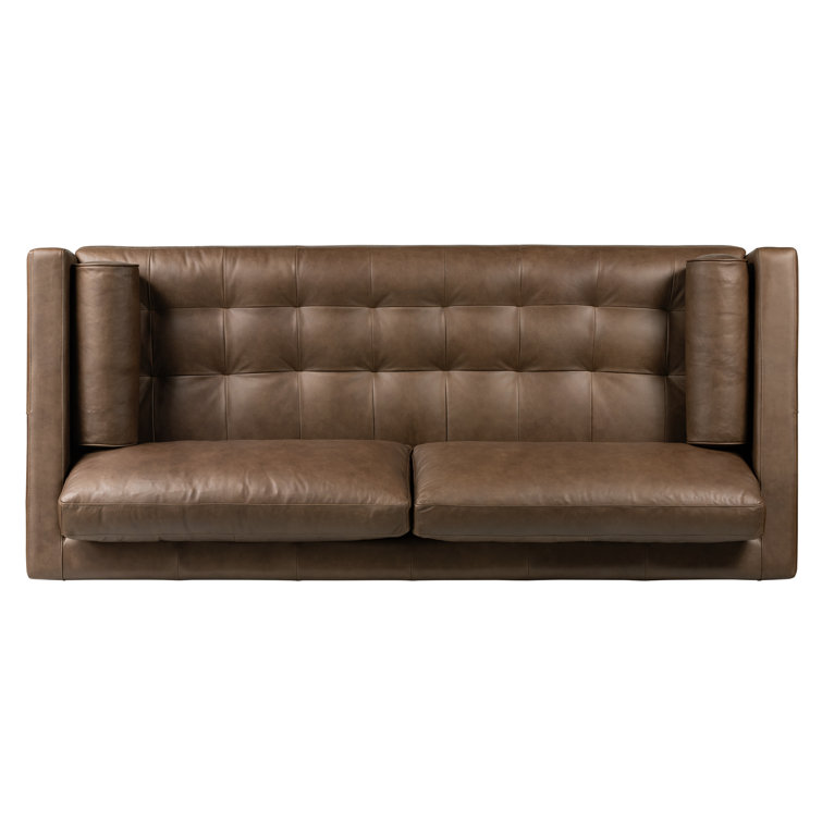 Napa Cocoa Brown Full-Grain Leather Sofa with Solid Wood Frame