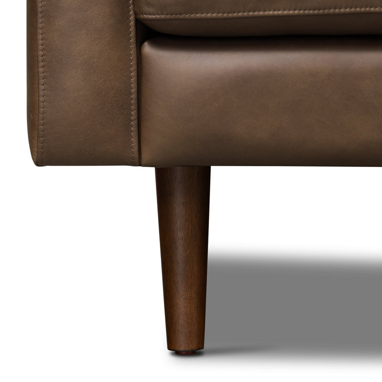 Napa Cocoa Brown Full-Grain Leather Sofa with Solid Wood Frame
